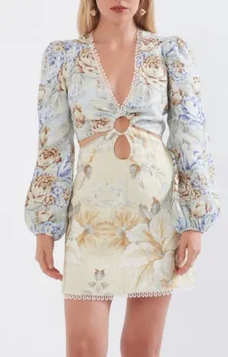 Sonya Cut Out Linen Mini Dress Botanica Print Size XS / AU 6 for rent on The Volte - image 3