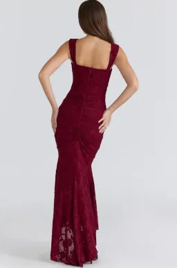 HOUSE OF CB Cesca Wine Floral Lace Corset Maxi Dress Size S for rent on The Volte - image 2