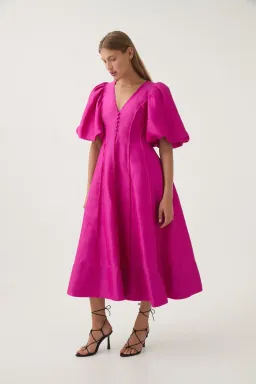 AJE DUSK PUFF SLEEVE MIDI DRESS IN DEEP MAGENTA for rent on The Volte - image 3
