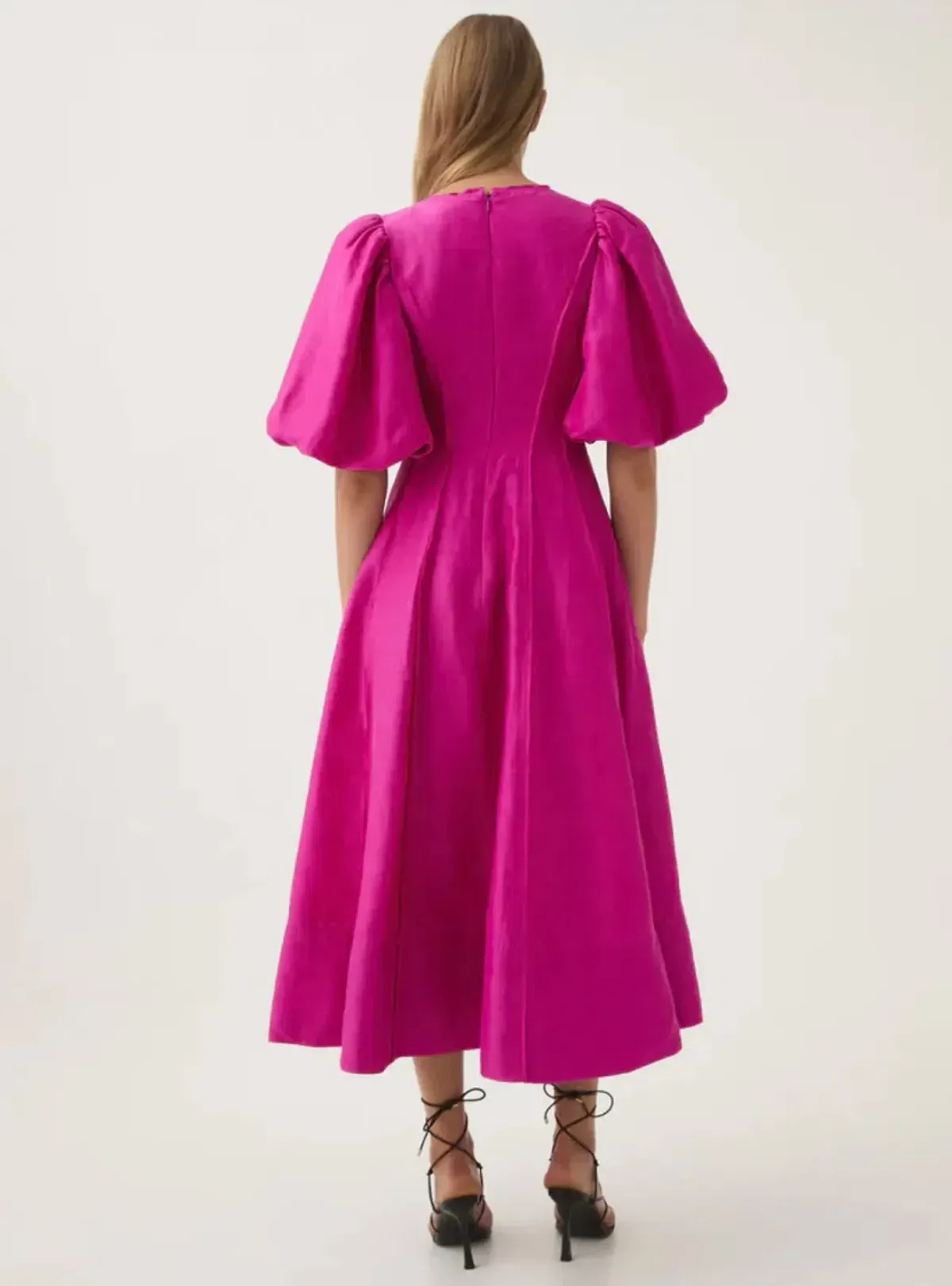 AJE DUSK PUFF SLEEVE MIDI DRESS IN DEEP MAGENTA for rent on The Volte - main image
