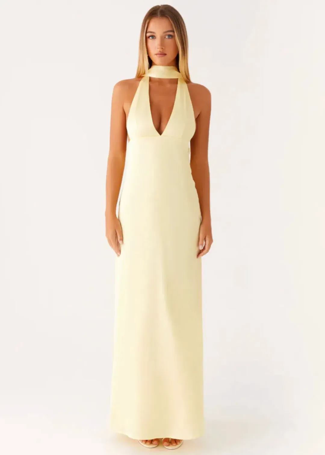 Peppermayo Alicia Satin Halter Maxi Dress for rent on The Volte - main image