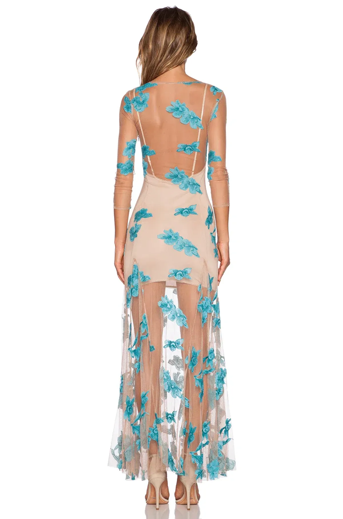 For Love and Lemons Orchid Sheer Maxi Dress Nude Size 8 - Image 4
