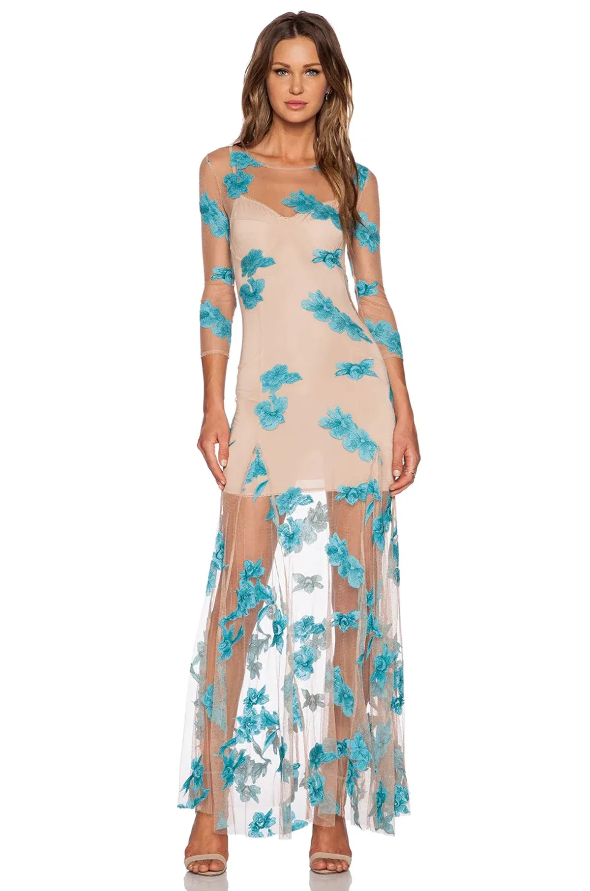 For Love and Lemons Orchid Sheer Maxi Dress Nude Size 8 - Image 1
