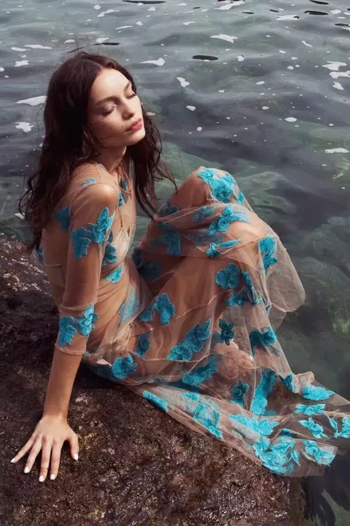 For Love and Lemons Orchid Sheer Maxi Dress Nude Size 8 - Image 3