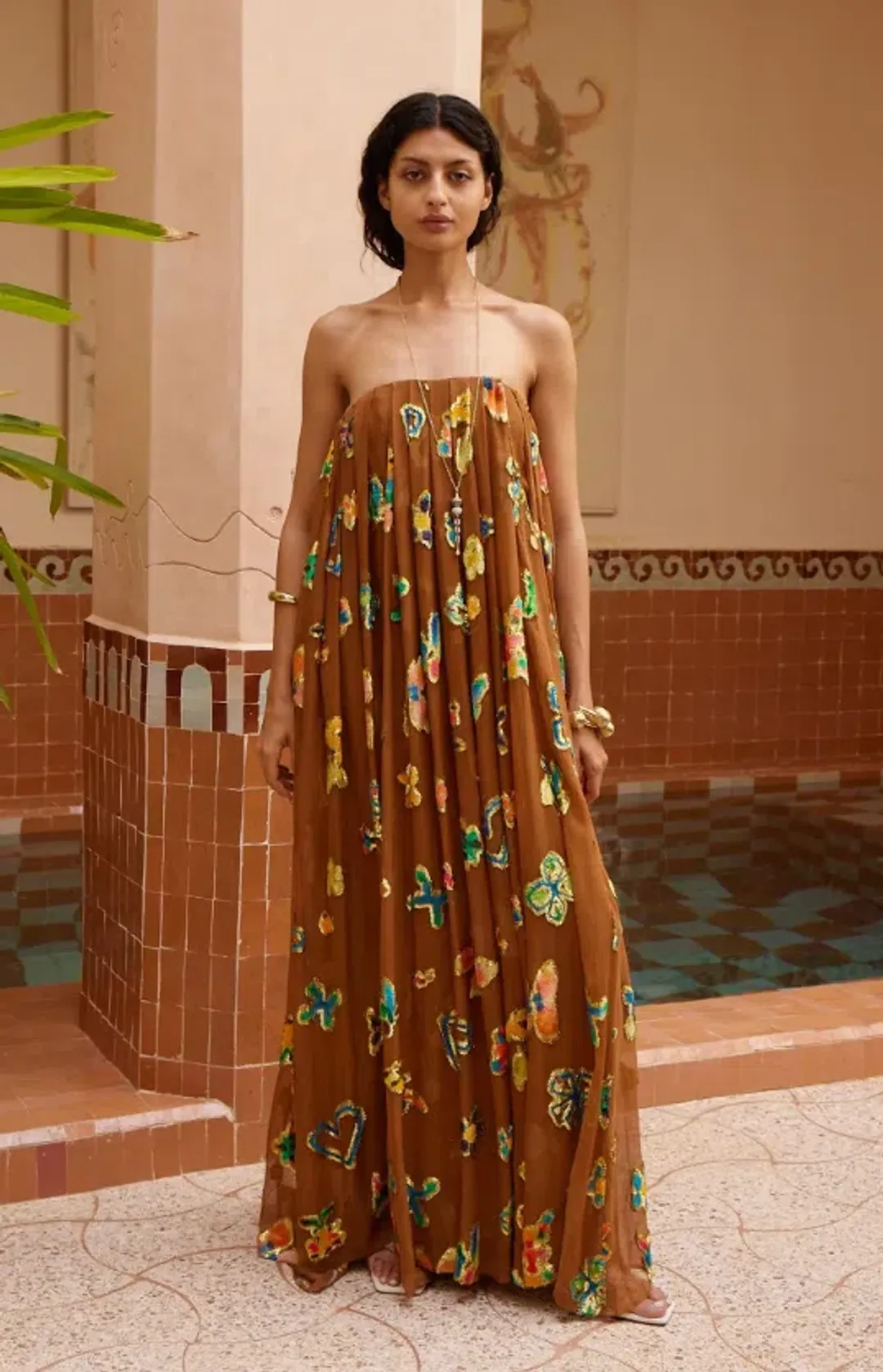 Alemais golden metallic strapless gown Size 6 for rent on The Volte - main image