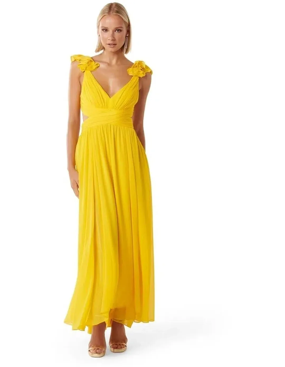 Forever New Selena Ruffle Shoulder Maxi in Yellow Size 12 for rent on The Volte - main image