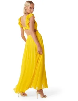 Forever New Selena Ruffle Shoulder Maxi in Yellow Size 12 for rent on The Volte - image 3