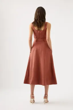 Aje Clay Belted Midi Dress In Coffee Brown | AU 8 for rent on The Volte - image 5