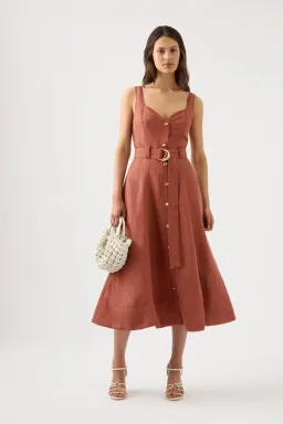 Aje Clay Belted Midi Dress In Coffee Brown | AU 8 for rent on The Volte - image 2