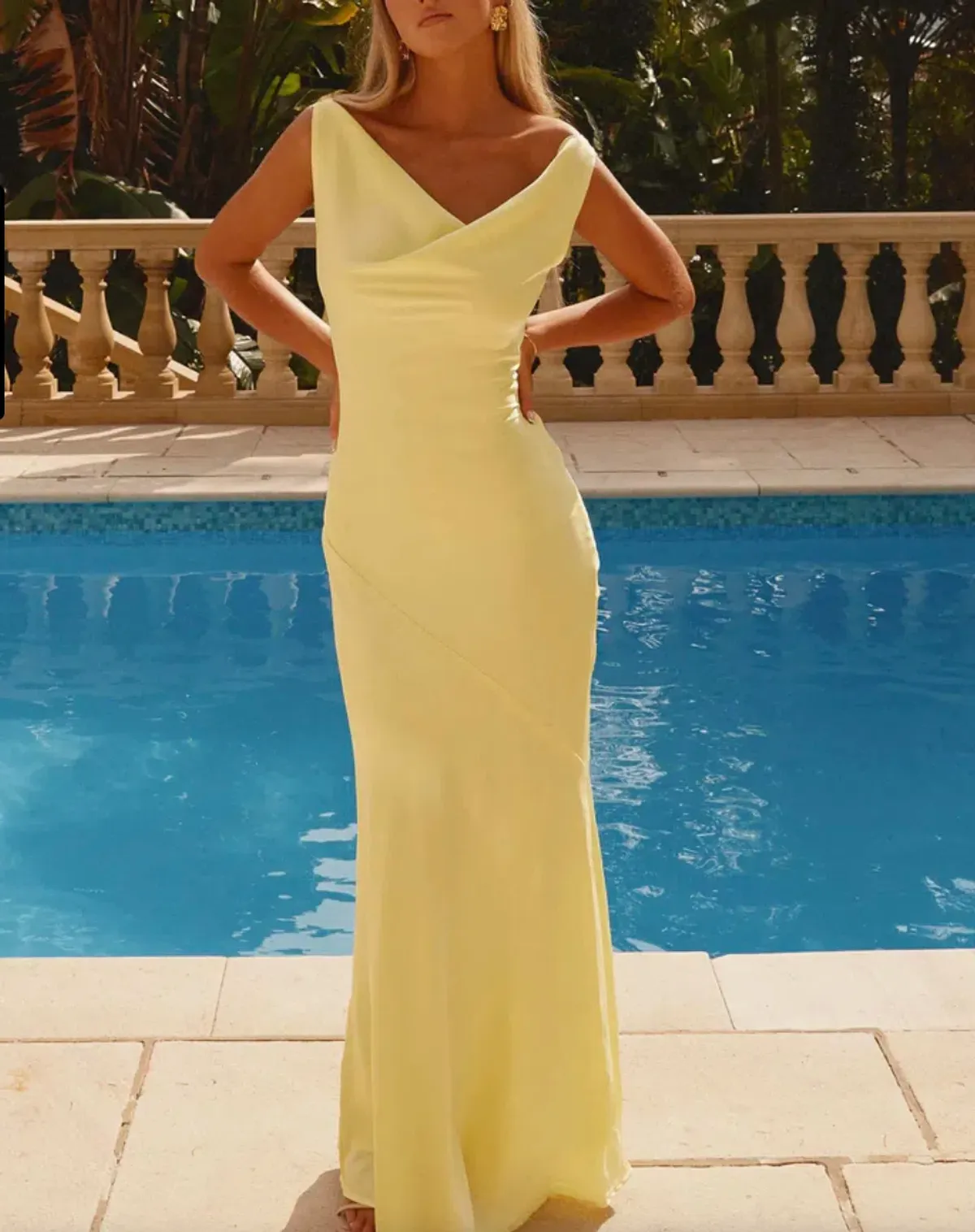 Be Mine Satin Maxi Dress - Canary - Image 1