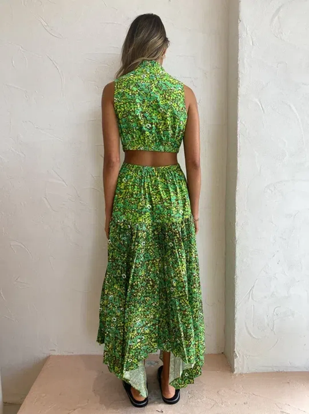 Alemais Phyllis Twist Front Pleat Dress in Acid Green Size 12 for rent on The Volte - main image