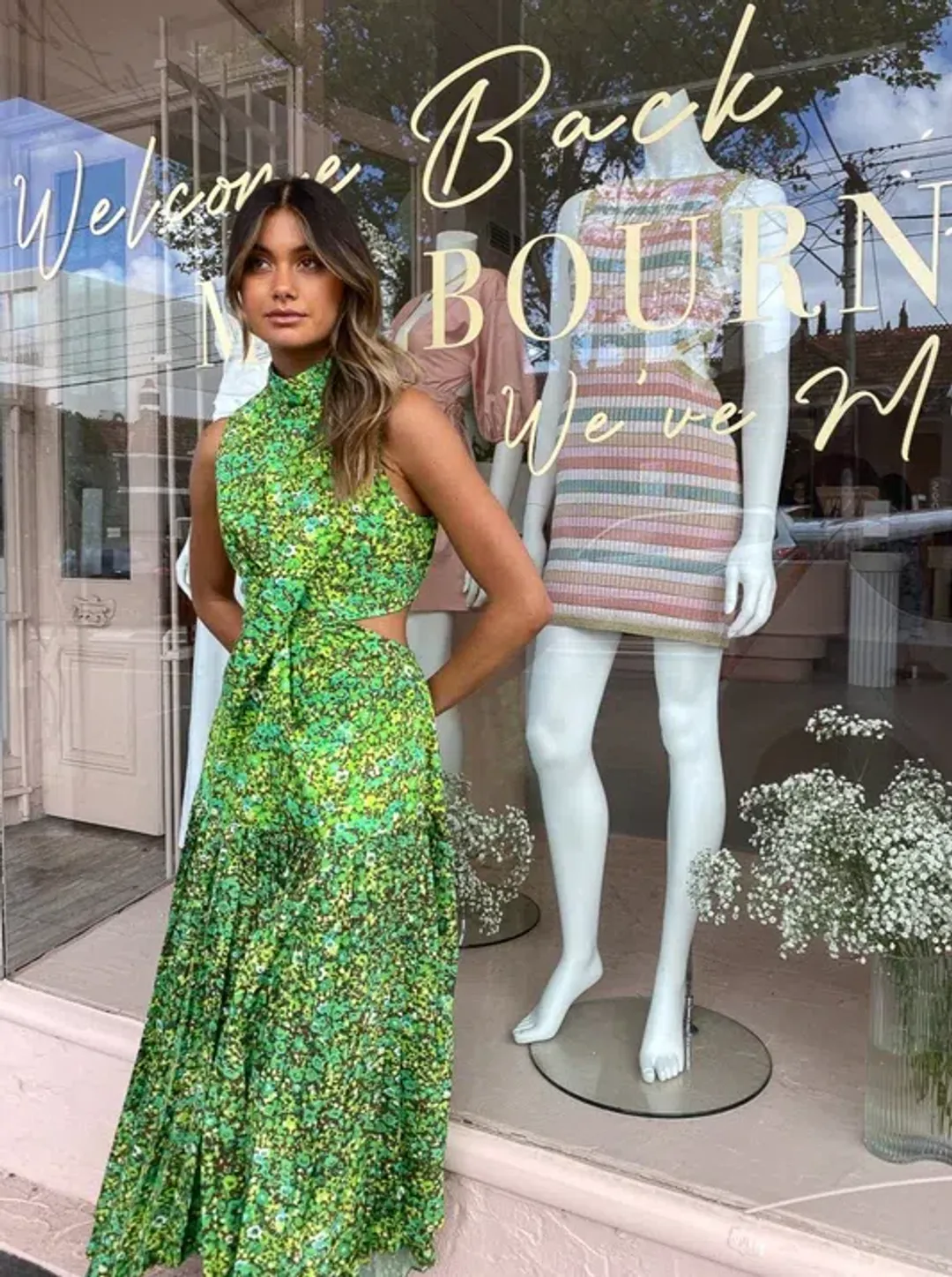 Alemais Phyllis Twist Front Pleat Dress in Acid Green Size 12 for rent on The Volte - main image