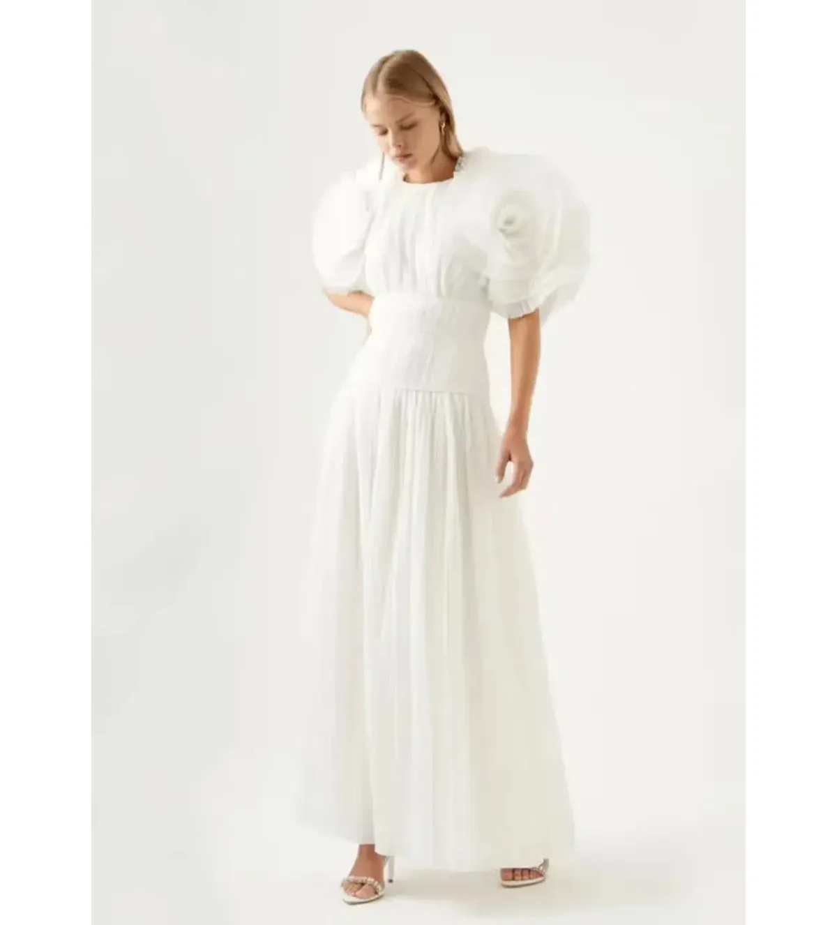 Aje Expressive Pleated Maxi Dress Ivory Size S/AU 8 for rent on The Volte - main image