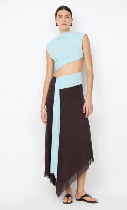 Connie Asym Midi Dress in Artic Blue Choc Brown for rent on The Volte - image 1