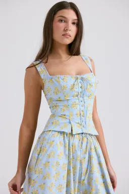 House of CB Juan Crop and Cora Midi skirt in Soft Blue Vintage Floral Print for rent on The Volte - image 2