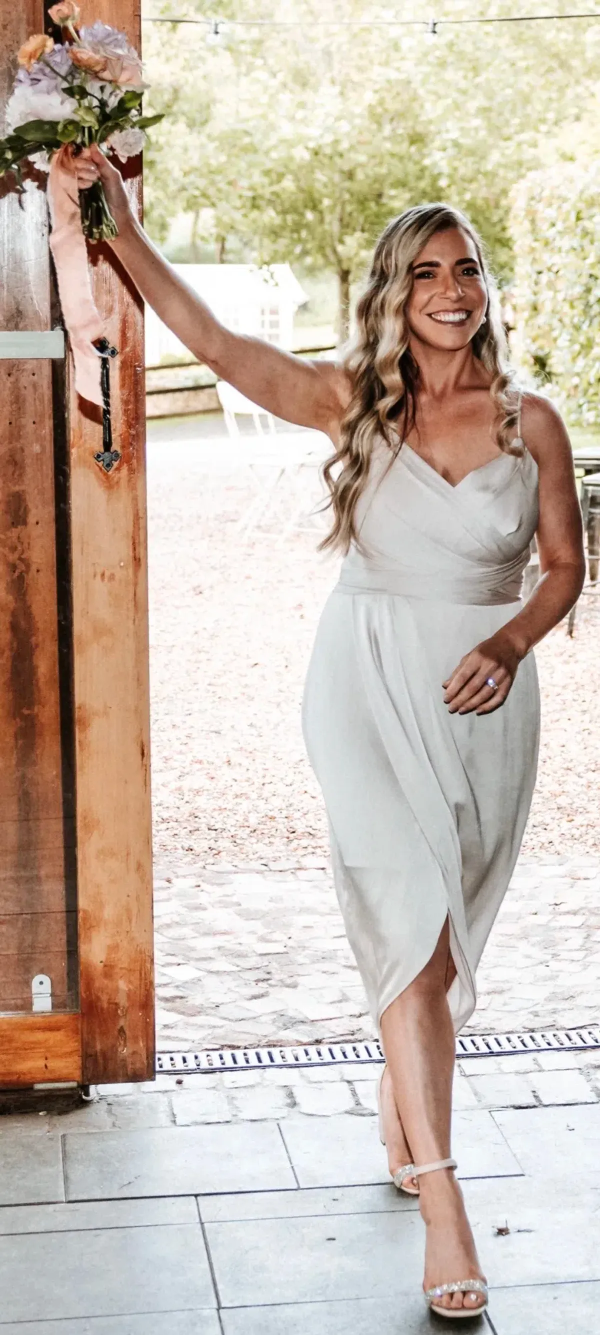 Forever New drape satin mini dress champagne size 12 for rent on The Volte - main image