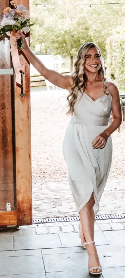 Forever New drape satin mini dress champagne size 12 for rent on The Volte - image 1