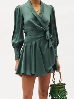 Zimmermann Silk Wrap Mini Dress Bottle Green Size 3 / AU 14 / XL for rent on The Volte - image 1