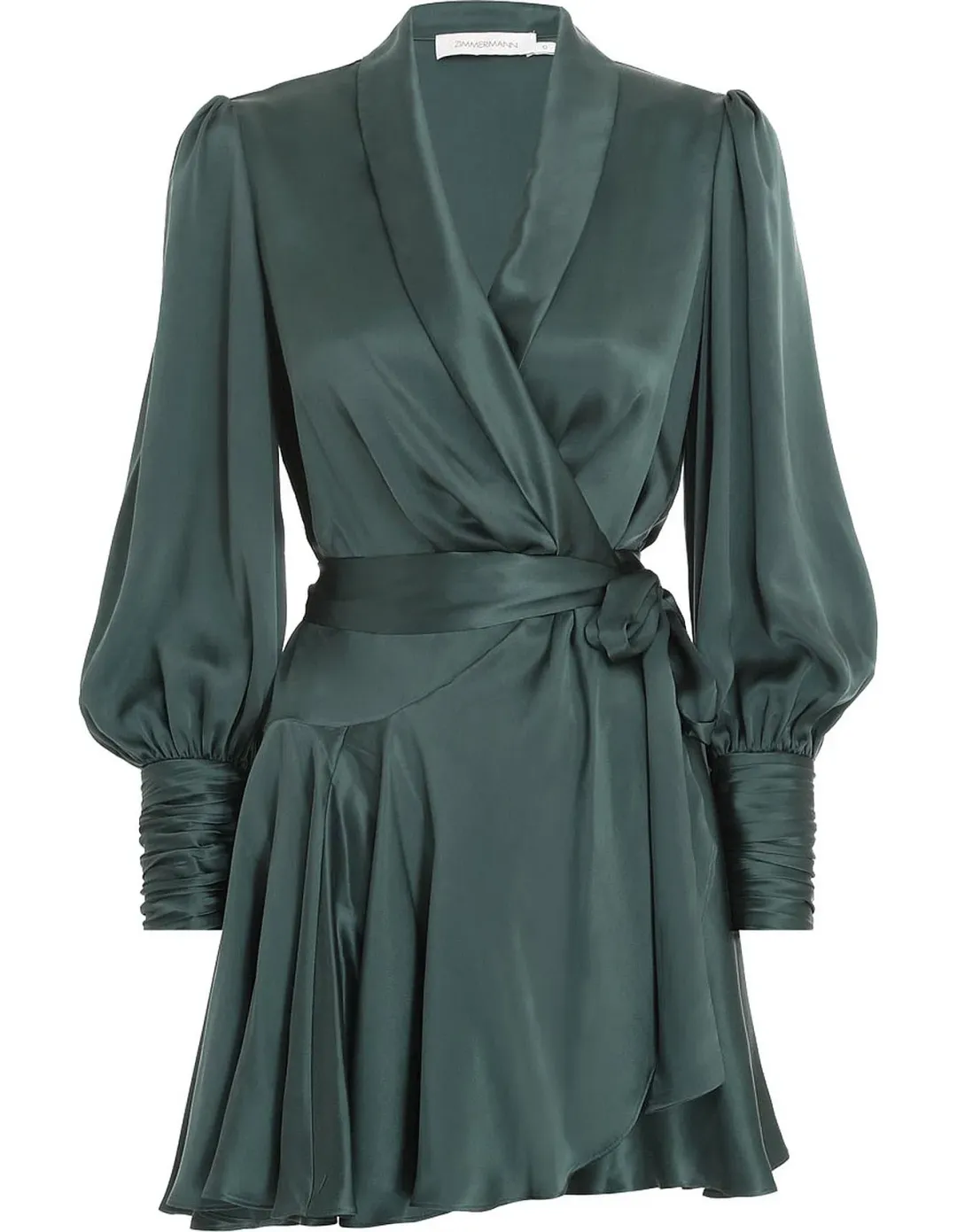Zimmermann Silk Wrap Mini Dress Bottle Green Size 3 / AU 14 / XL for rent on The Volte - main image