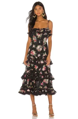 Zimmermann Honour Tiered Midi Dress Black Floral Size 0 / AU 8 for rent on The Volte - image 1