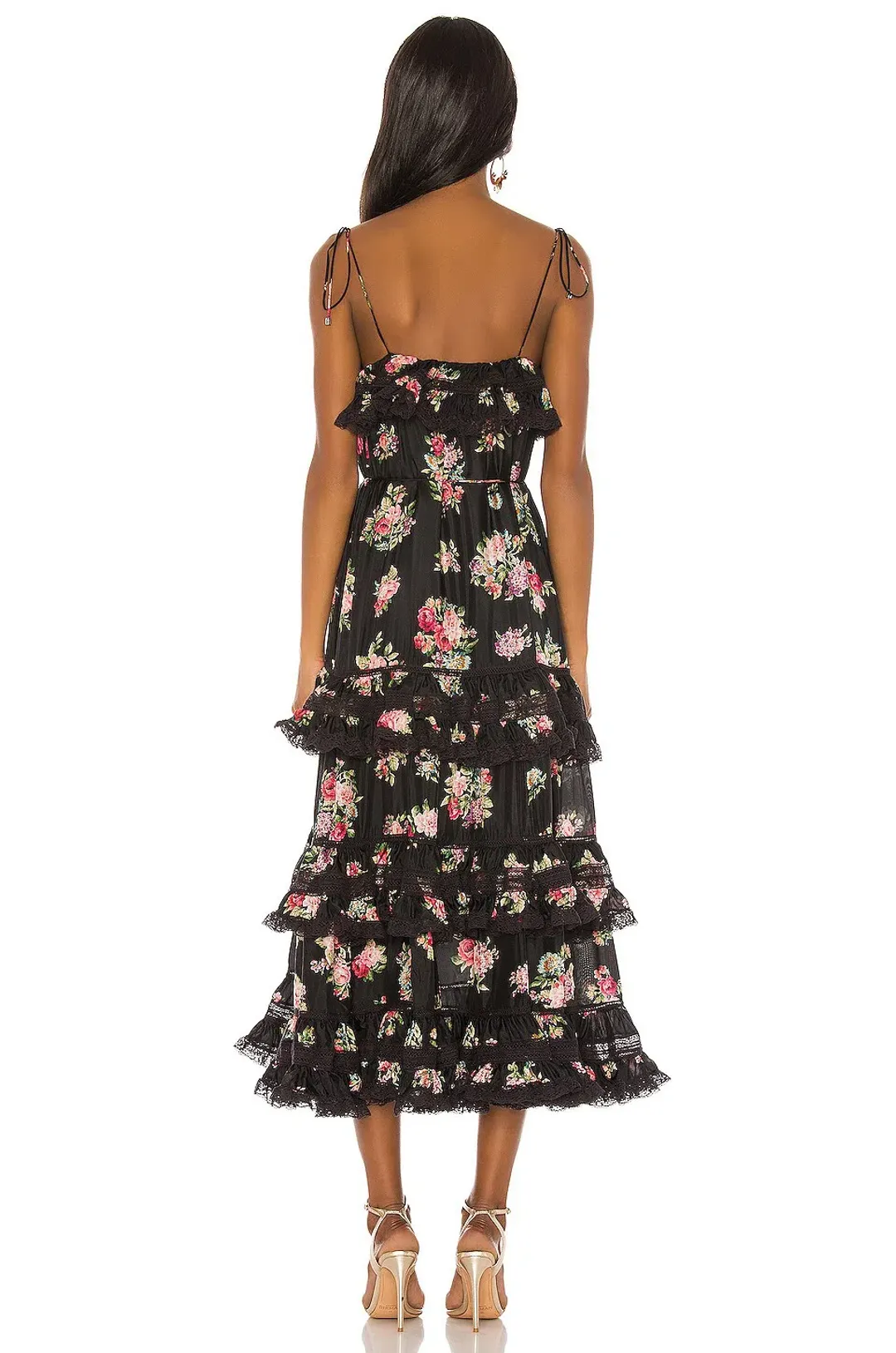Zimmermann Honour Tiered Midi Dress Black Floral Size 0 / AU 8 for rent on The Volte - main image
