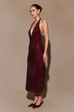 Meshki - Genie Diamante Halter Midi Dress - Mahogany - Size M for rent on The Volte - image 3