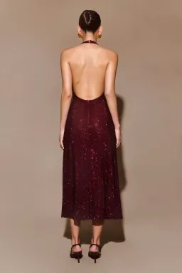 Meshki - Genie Diamante Halter Midi Dress - Mahogany - Size M for rent on The Volte - image 2