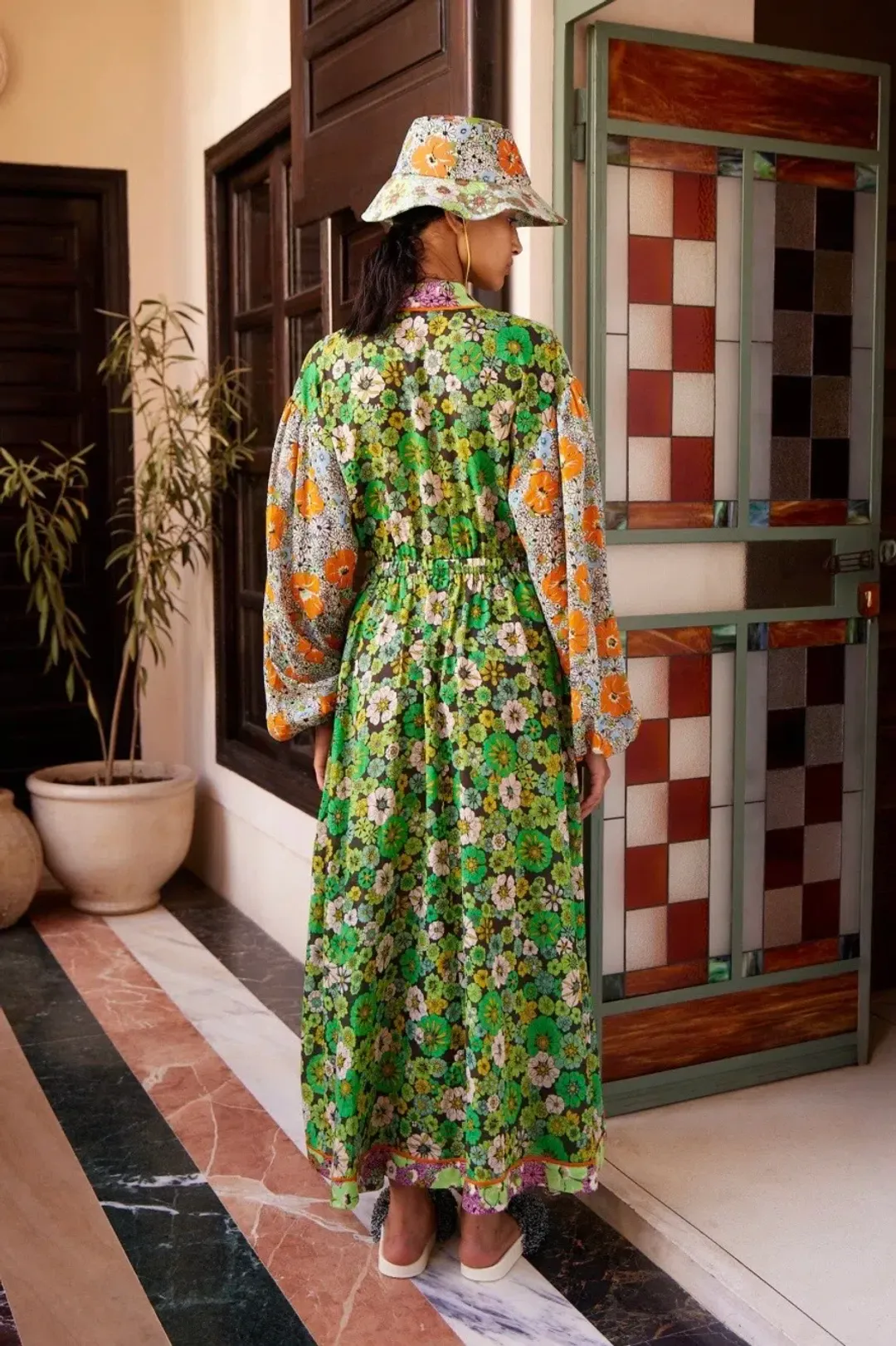 Alemais Orange Blossom Spliced Midi Dress Size 12 for rent on The Volte - main image