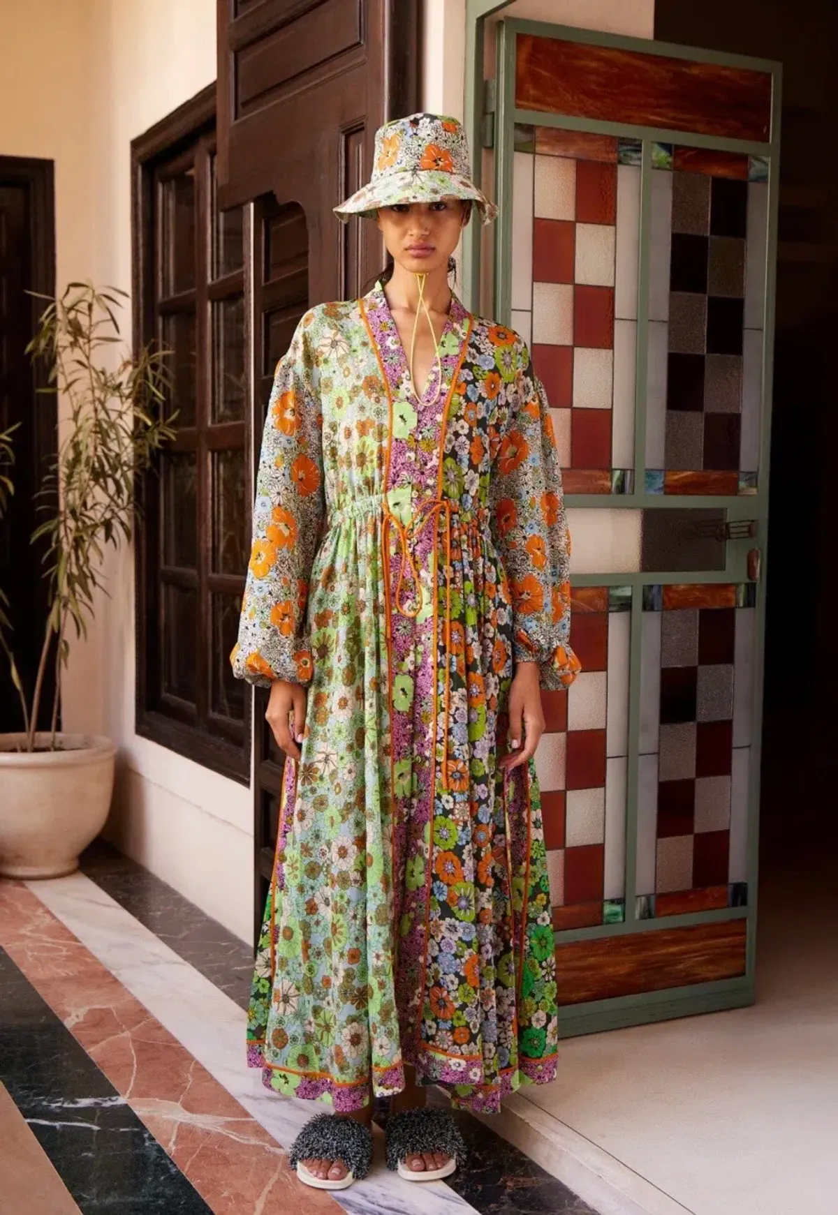 Alemais Orange Blossom Spliced Midi Dress Size 12 for rent on The Volte - main image