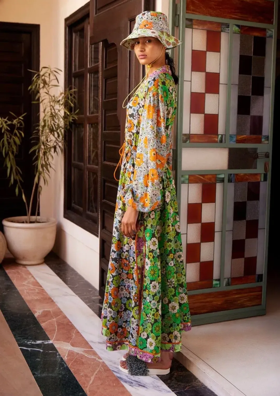 Alemais Orange Blossom Spliced Midi Dress Size 12 for rent on The Volte - main image