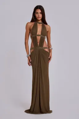 JADED LONDON 6AM Cut Out Maxi Dress in Moss for rent on The Volte - image 1