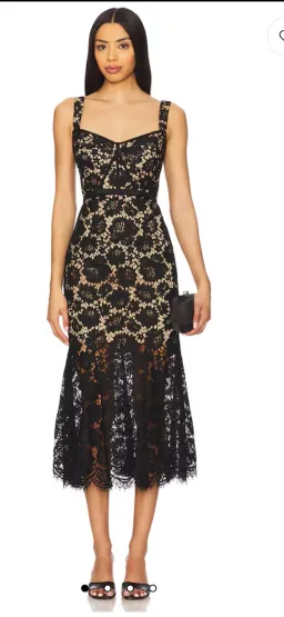 Self- Portrait Fine Lace Midi Dress in Black size 10 for rent on The Volte - image 3