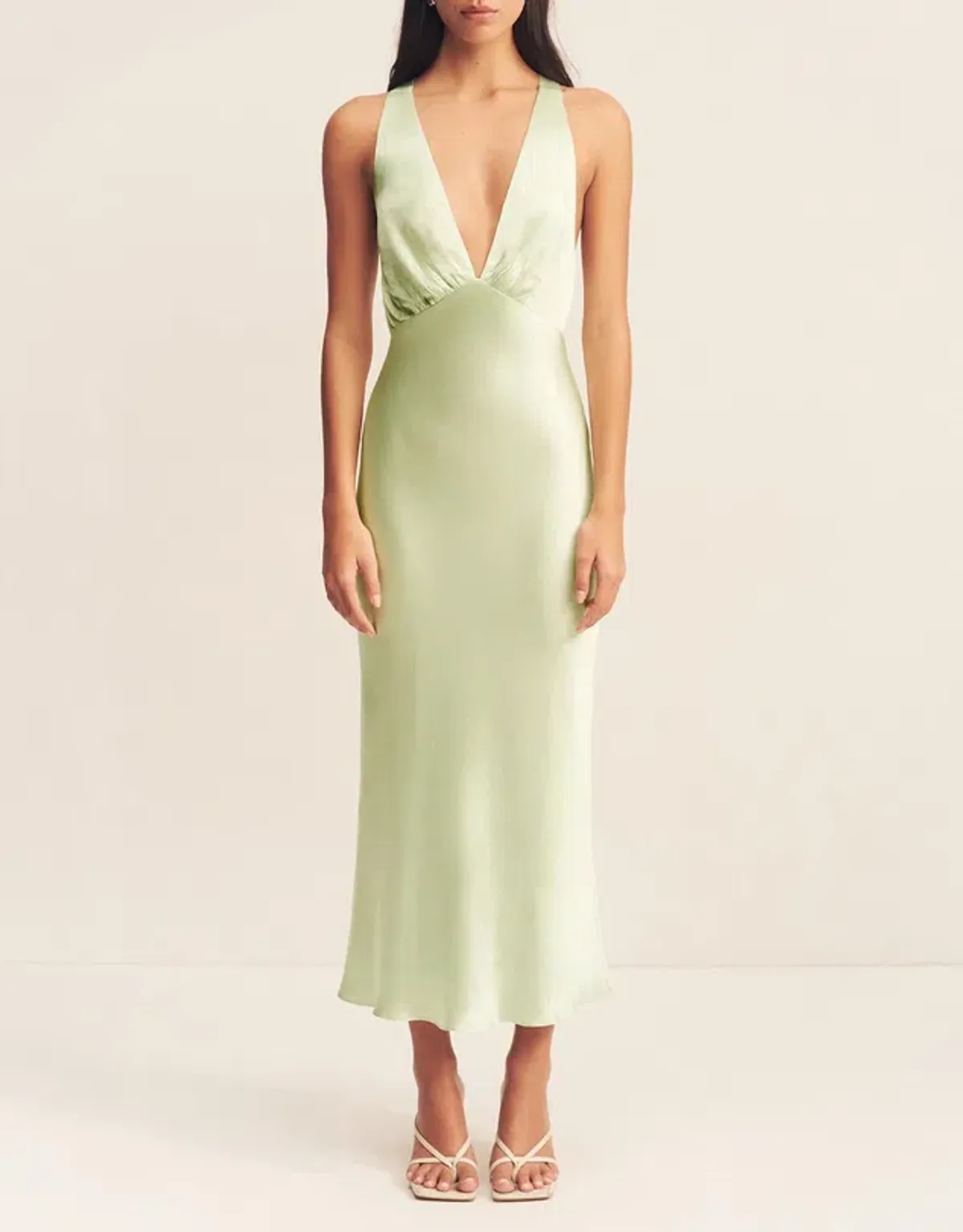 Shona Joy LA Lune Plunged Cross Back Midi Dress for rent on The Volte - main image
