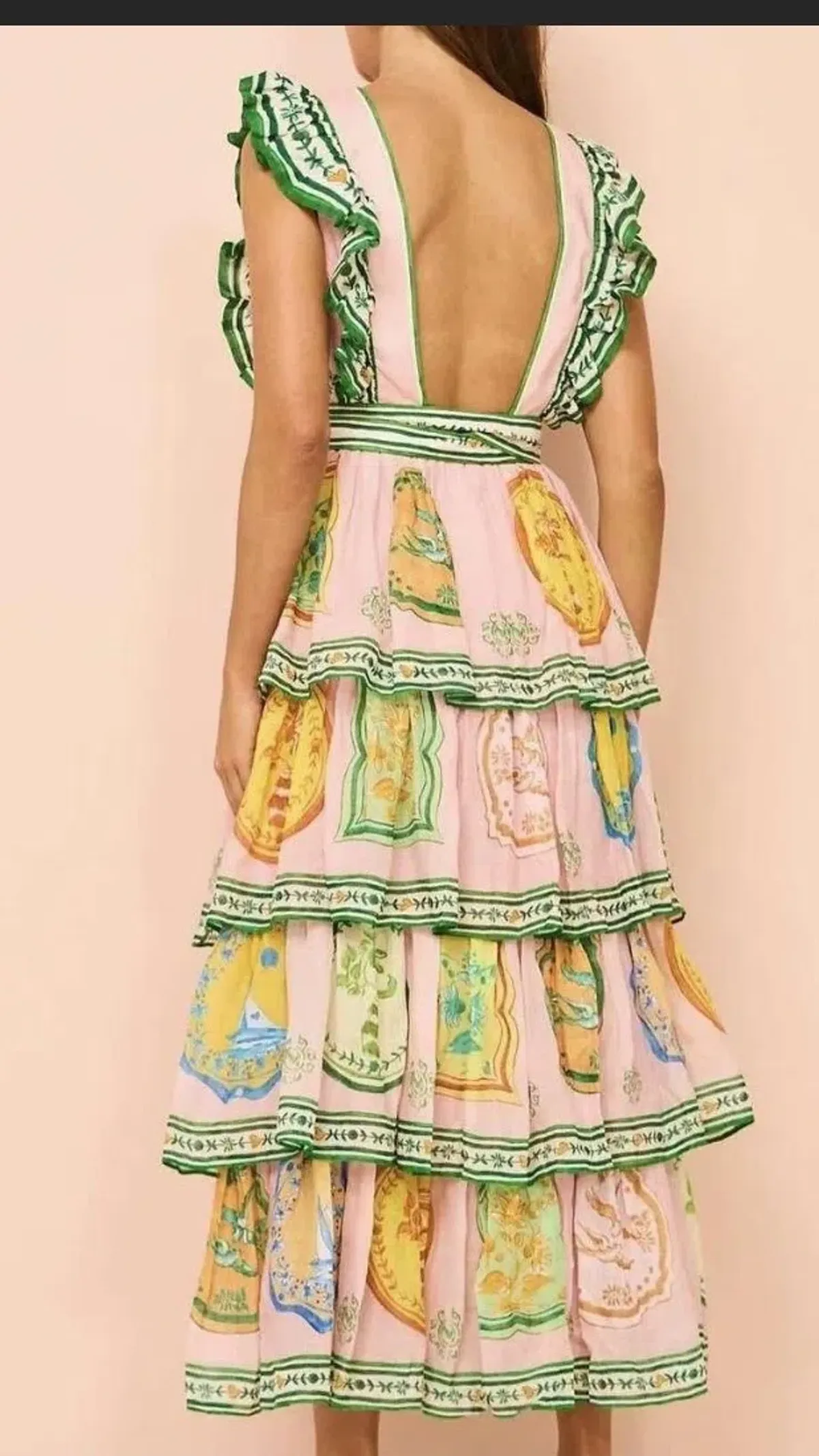 Alemais Porcelain Frill Midi Dress Multi Size 6 - Image 4