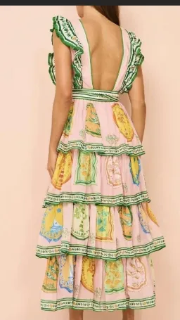 Alemais Porcelain Frill Midi Dress Multi Size 6 for rent on The Volte - image 4