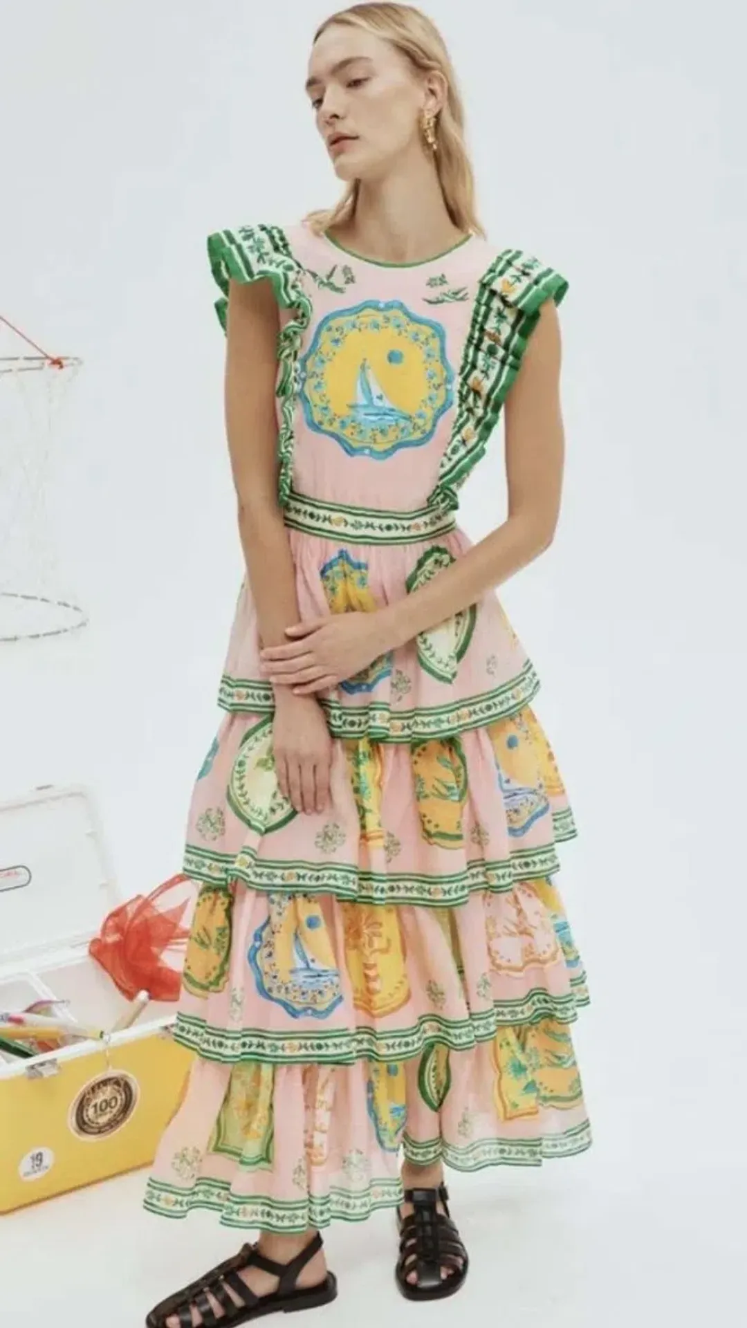 Alemais Porcelain Frill Midi Dress Multi Size 6 for rent on The Volte - main image