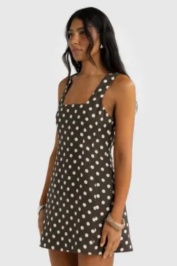 ORTC Zoey Linen Mini Dress Carob Polkadot Size 12 for rent on The Volte - image 2