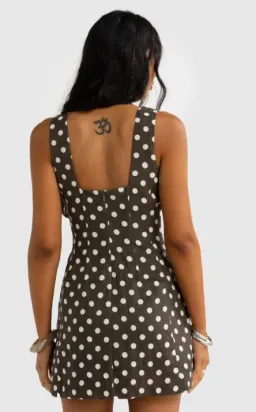 ORTC Zoey Linen Mini Dress Carob Polkadot Size 12 for rent on The Volte - image 3