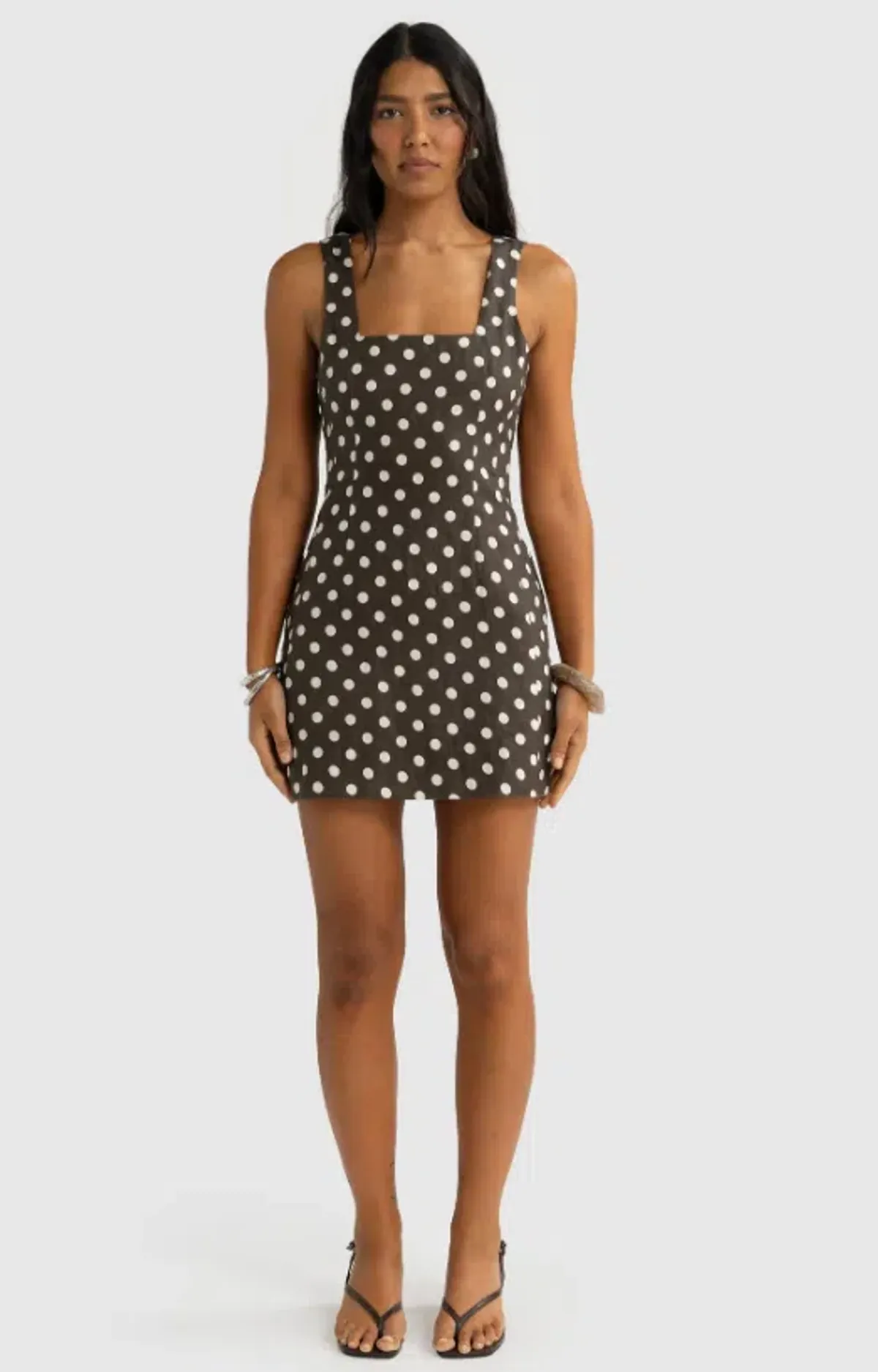 ORTC Zoey Linen Mini Dress Carob Polkadot Size 12 for rent on The Volte - main image