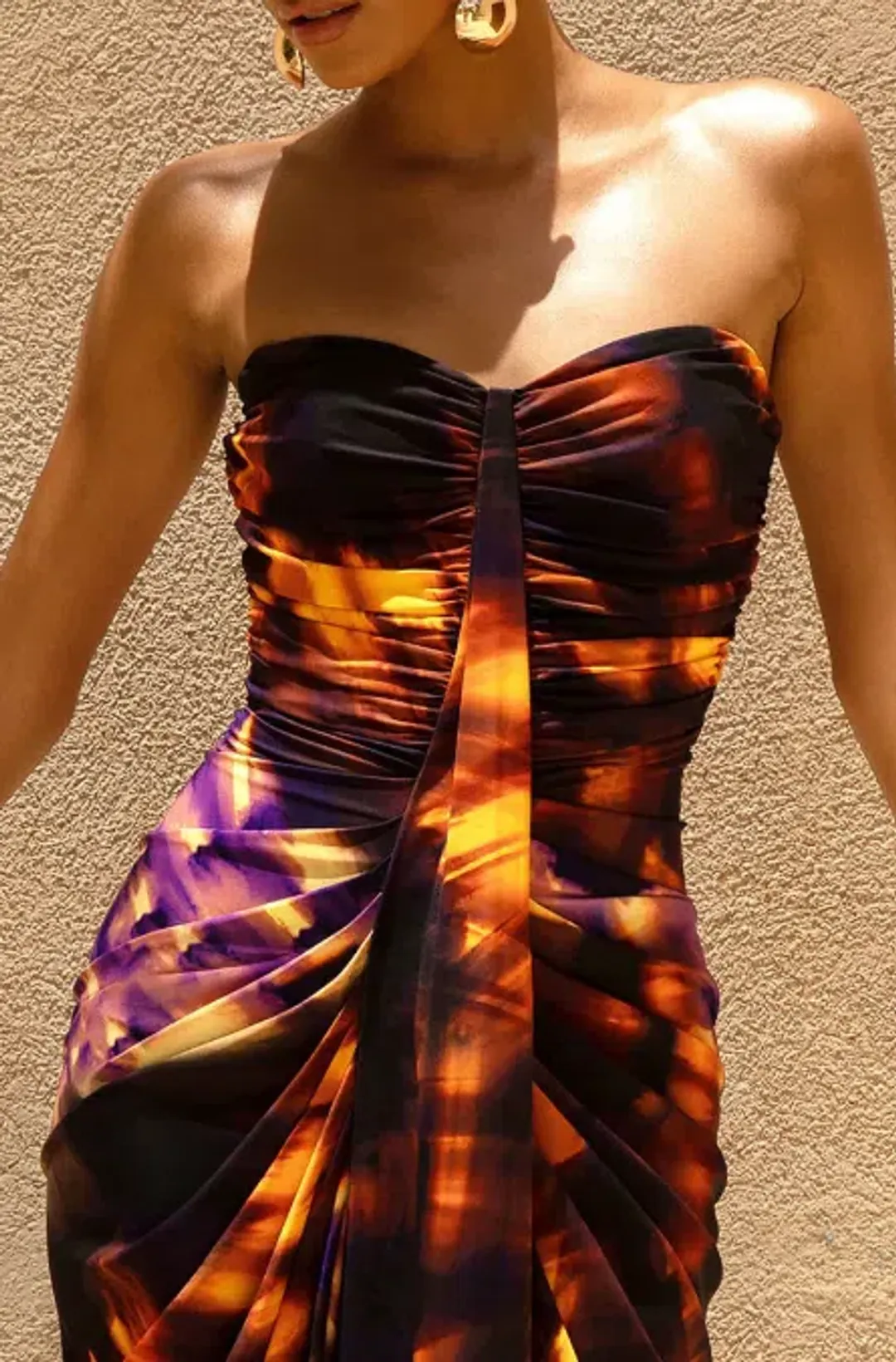 Club L London Nyra Smoke Print Sweetheart Ruched Maxi Dress Size 10 for rent on The Volte - main image