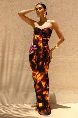 Club L London Nyra Smoke Print Sweetheart Ruched Maxi Dress Size 10 for rent on The Volte - image 1