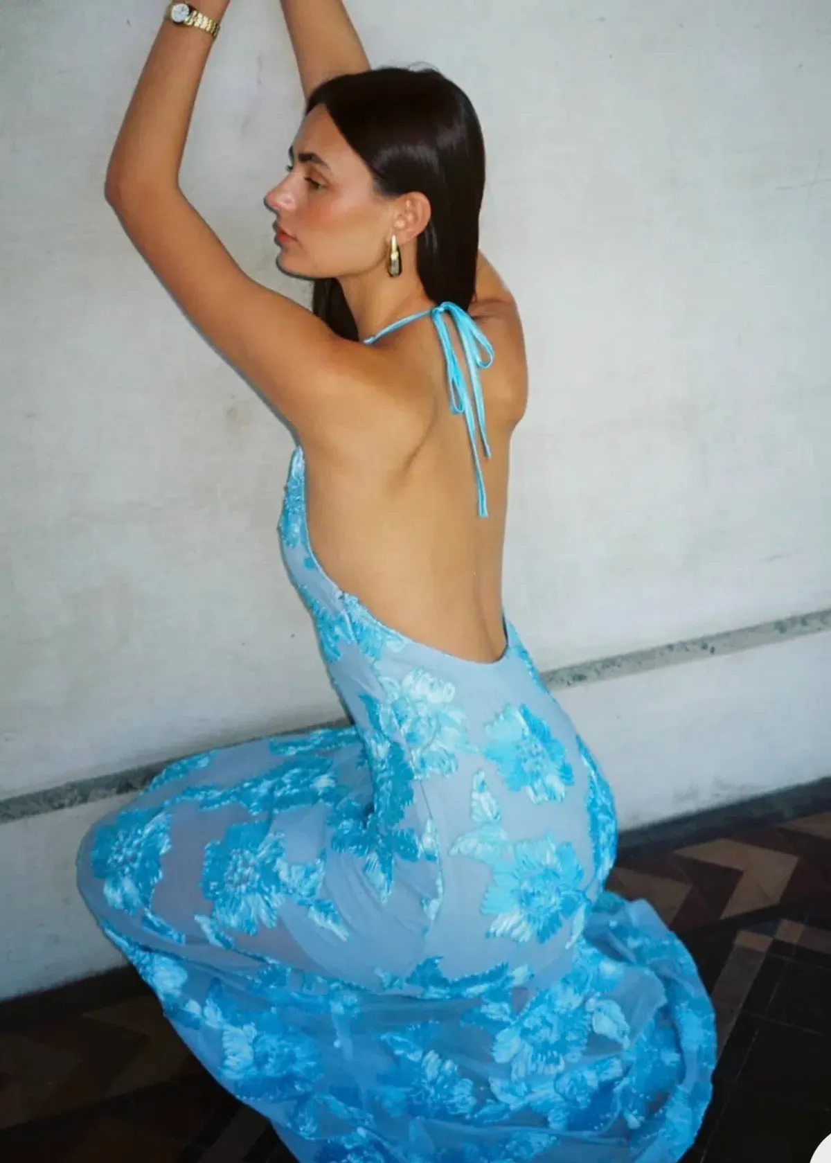 With Harper Lu Embellished Backless Maxi Dress in Blue Size S - Image 4