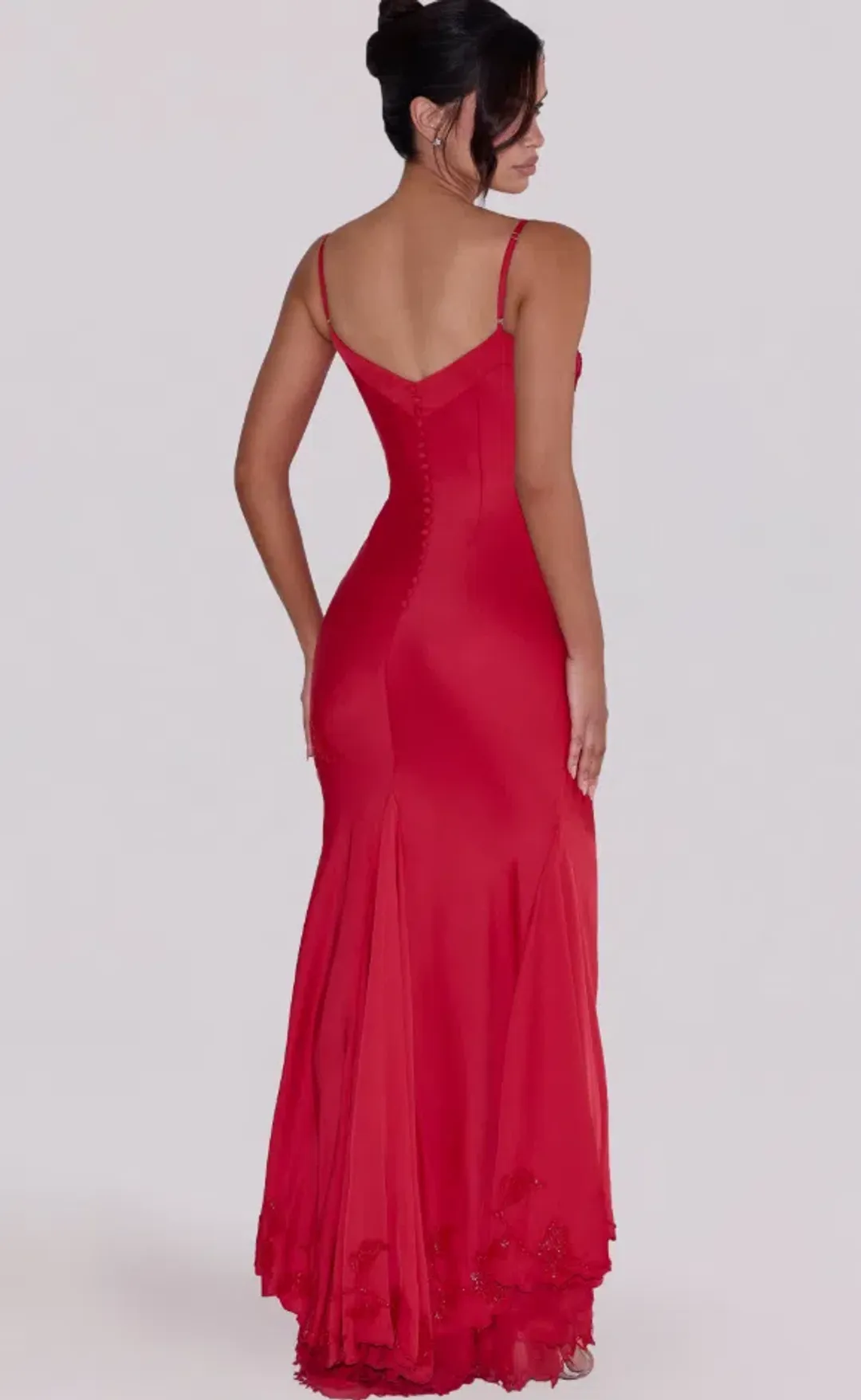 House of CB Anastelle red hand beaded embellished satin maxi dress - limited edition Size XS for rent on The Volte - main image