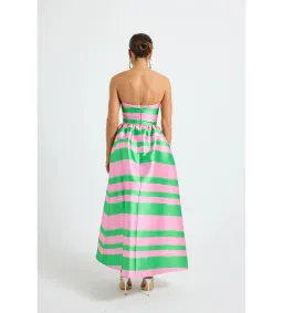 Pasduchas Gigi Strapless Midi Dress Pink and Green Stripe Taffeta Size 10 for rent on The Volte - image 6