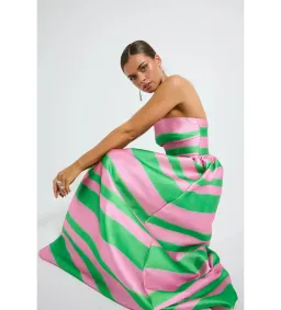 Pasduchas Gigi Strapless Midi Dress Pink and Green Stripe Taffeta Size 12 for rent on The Volte - image 3