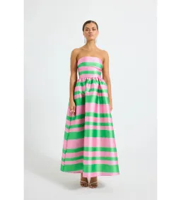 Pasduchas Gigi Strapless Midi Dress Pink and Green Stripe Taffeta Size 12 for rent on The Volte - image 2