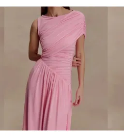 Meshki Ayeshya Slinky Asymmetric Maxi Dress in Candy Pink Size AU10 for rent on The Volte - image 2