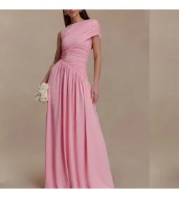 Meshki Ayeshya Slinky Asymmetric Maxi Dress in Candy Pink Size AU10 for rent on The Volte - image 1