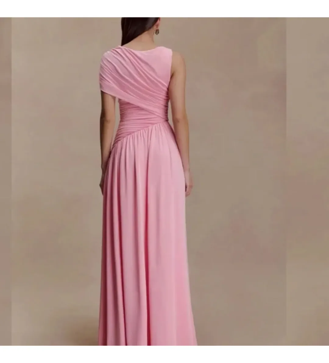 Meshki Ayeshya Slinky Asymmetric Maxi Dress in Candy Pink Size AU10 for rent on The Volte - main image