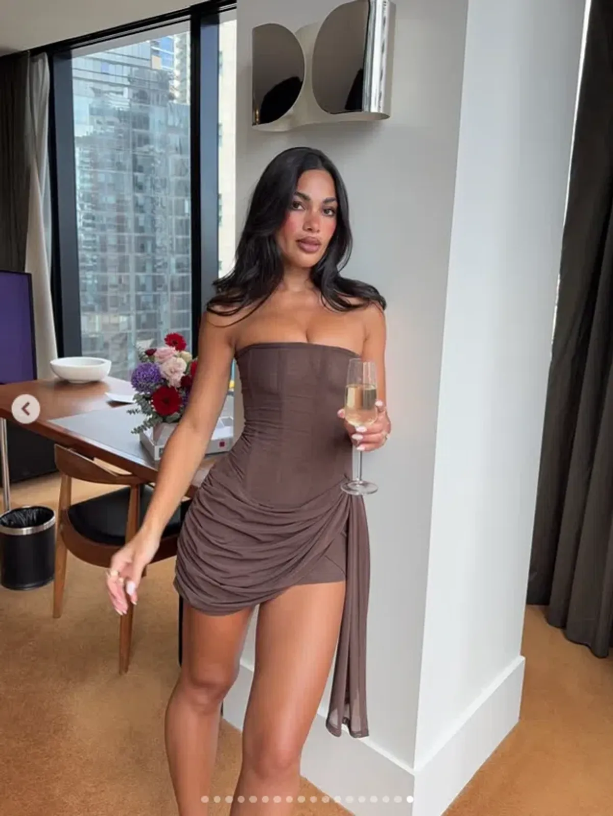 Leau Mira Mesh Corset Dress - Chocolate Brown Size Large (12-14) - Image 3